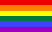 The red, orange, yellow, green, blue, and violet LGBTQ+ pride flag