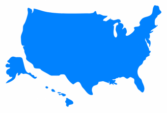 A blue outline map of the U.S., including Alaska and Hawaii